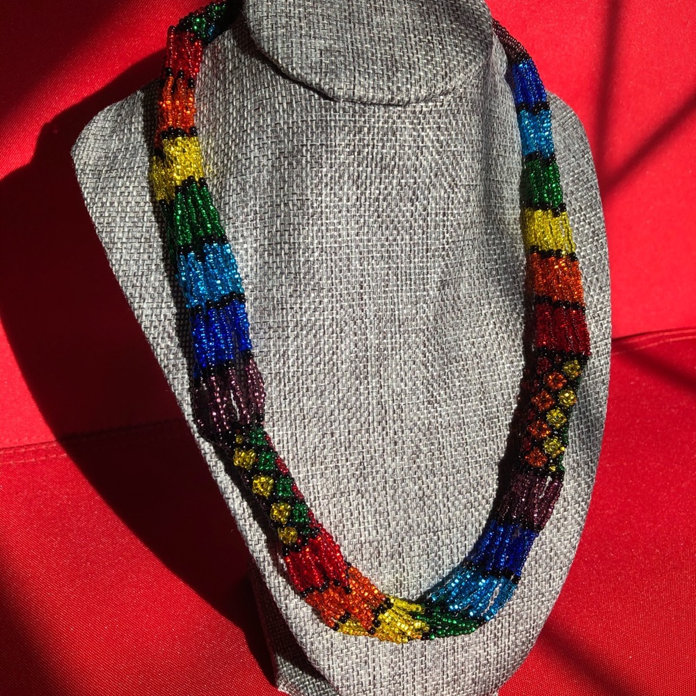 Intricate Beaded, Multicolored Statement Necklace - image 3